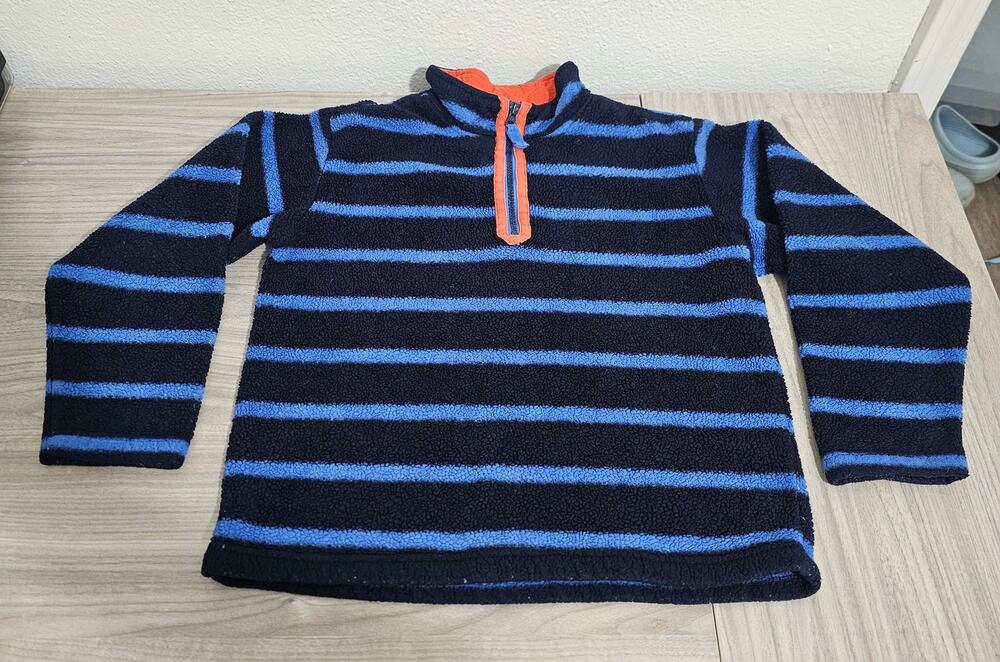Hanna Andersson Navy Blue Black Stripe Fleece Quarter Zip Sweater Boys 10